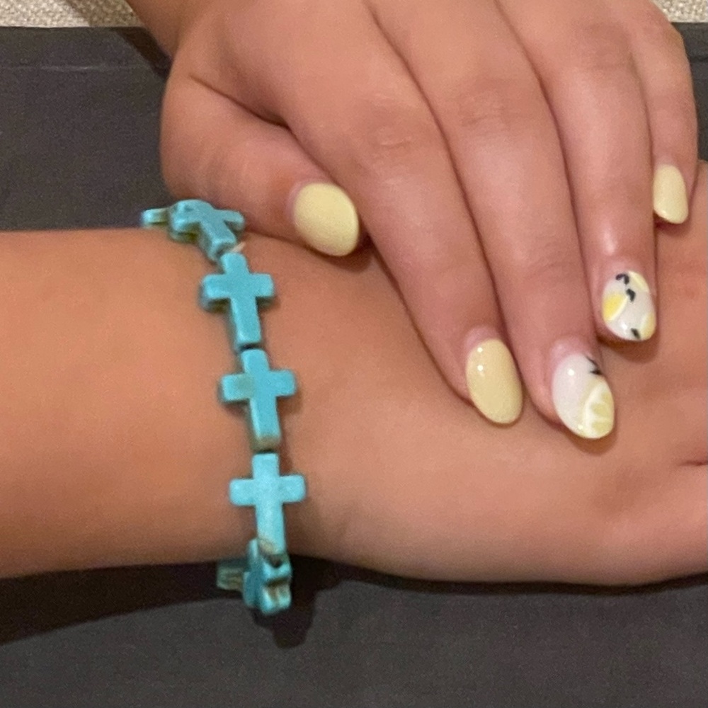 Faux Turquoise Cross stretch bracelet
